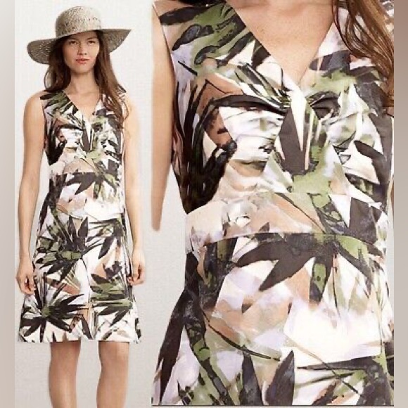 Banana Republic Linen Blend Floral Tropical Sleeveless Green Purple Dress 14 - Picture 1 of 15